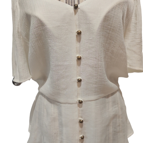 OLM Women Off/On Shoulder Button down Peplum Blouse Semi sheer Size L - Picture 6 of 13